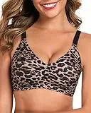 Gailife Glatte, kabellose BHs für Damen, ohne Bügel, Komfort, nahtlos, stützender BH, Raceback, Push-Up-Bralettes volle Abdeckung, Wüstenleopard, Large