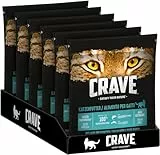 Crave Adult Trockenfutter mit Lachs & Weißfisch, 6 Beutel, 6x750g – Premium Katzenfutter trocken mit hohem Proteingehalt und ohne Getreide – Hergestellt mit 100 Prozent natürlichem Fisch