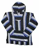 Sie7e Fibras Mexikanischer Hippie-Design-Kapuzenpullover. Handgefertigter Poncho aus 100% recycelten Materialien. Handgemachter Hoodie für Männer und Frauen. Modell Buki. Größe XL.