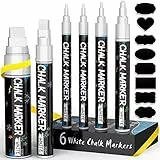 ANYUKE Weiße Kreidestifte für Tafel Abwaschbar | 6 Kreidemarker 1mm, 3mm, 6mm, 10mm & 15mm Spitze und 45pcs Labels| für Fenster Weihnachten, Kreidetafel, Glas,| Tafelstift & Fensterstifte