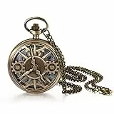 JewelryWe Taschenuhr Herren Retro Zahnrad Kettenuhr Analog Quarz Uhr mit Halskette Kette Pocket Watch Geschenk für Männer Frau