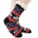 JARSEEN Kuschelsocken Winter Warme Socken Stoppersocken Hausschuhe Weihnachten mit ABS Rutschfest Damen Herren (EU 36-42, Hirsch Schwarz)