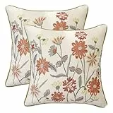 Tosleo 2er Set Blumen Kissenbezug 45 x 45 cm Frühlings Orange Garten Kissenbezüge Kissenhülle Kissen Dekorative Modern Zierkissenbezüge für Sofa Schlafzimmer Auto Bauernhaus Wohnzimmer Zuhause Deko