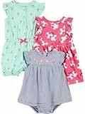 Simple Joys by Carter's Strampler, Sonnenanzug, Kleid, für Babys, Mädchen, 3er-Pack ,Mint Cherries/Navy Stripe/Pink Floral ,24 Months