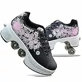 ScificWom Rollschuhe für Damen, Quad Rollschuhe für Kinder, Mädchenschuhe mit Rollen, Unisex-Schuhe mit Rollen, Rollschuhe für Erwachsene, Outdoor-Sport-Skateboards, Black Silver Powder, 37