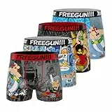 Freegun Herren-Boxershorts, eng anliegend, 4 Stück, Grau/Schwarz/Blau/Rot, L