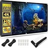 84 Zoll Beamer Leinwand, Tragbare Waschbare Milchseide Stoff, Faltenfrei 16:9 4K HD Doppelseitig Faltbar, 160° Betrachtungswinkel, Einfache Montage Mit Haken, Ideal für Heimkino und Outdoor Camping