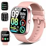Smartwatch Damen Herren mit Telefonfunktion, Smart Watch mit Schlafmonitor SpO2 Herzfrequenz, 1.91' Fitnessuhr Schrittzähler Uhr, 110+ Sportmodi, IP68 Wasserdicht Fitness Tracker für Android iOS Rosa
