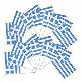 LIOOBO 100 Stück Kleine Handliche Griechenland flaggen mit Stab Mini Handgehaltene Fahnen für Sportveranstaltungen Nationalfeiertage und Themenpartys Langlebige Griechische