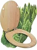 Calmwaters® WC Sitz mit Absenkautomatik Holz, Toilettensitz Modern Wellness, Holzkern Toilettendeckel, Fast-Fix, Metallscharnier, universale O-Form, ovaler Klodeckel, Echtholzfurnier Kiefer, 26LP2846