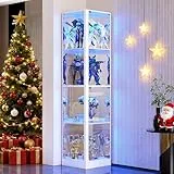 FREDEES Vitrine mit LED Beleuchtung, 5-stöckige Sammlervitrine mit Intelligente Sensorik, Acryl Standvitrine mit Verstellbaren Einlegeböden für Wohnzimmer Büro (Reines Weiß 97071)