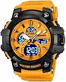findtime Militäruhr für Herren Robuste Outdoor Digitale Analoge Sportuhren mit Doppelzeit Alarm 12/24H Datum Woche Anzeige Stoppuhr Gelb