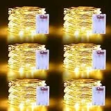 echosari 6 Stück Lichterkette Batterie,5M 50 LED Lichterketten Batterien 2 Modi für Garten Hochzeit Party Deko (Warmweiß)