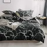 Luofanfei Bettwäsche 135x200 Schwarz Weiß Marmor Muster Bettbezug Set Microfaser Wendebettwäsche Modern Deckenbezug Zweiseitig Bettgarnitur 135 x 200 cm + Kissenbezug 80 x 80 cm mit Reißverschluss
