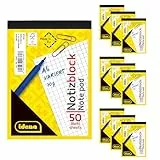 Idena 90437 - Block kariert A6, 10 Stück, Notizblock mit 50 Blatt und ohne Rand, 70g/m² Papier ungelocht und kopfgeleimt