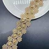 Yulakes 3 Yards Gold Spitze Band mit Perlen, Gold Spitze Trim Band für Handwerk, Goldene Perlen Rand zum Nähen, Dekorative DIY, Kleider, Kleider, Hochzeiten ﻿