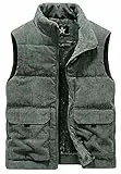AIEOE Cordweste Herren Weste mit Futter Ärmellose Jacke Stehkragen Sleeveless Vest Dunkelgrün 01 Herstellergröße 4XL/ EU Größe XL