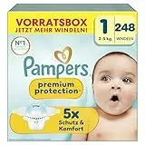 Pampers Premium Protection Größe 1, 248 Windeln, 2kg-5kg, unser Nr. 1 Haut- und Auslaufschutz