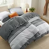BEDSURE Bettwäsche 135x200 4teilig Bettbezug - Bettwäsche-Sets 135 x 200 cm 2er Set mit 2 Kissenbezüge 80x80cm, ÖKO-TEX Wendebettwäsche Bedding Grau Gestreift Muster mit Reißverschluss