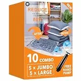 Vakuumbeutel für Kleidung, Bettdecken, Kissen & Matratzen | Platzsparende Aufbewahrungsbeutel, Luftdicht & Wiederverwendbar | Ideal für Reise, Lagerung und Haushalt,5 Jumbo 5 Large