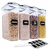 4 Stück 2,5L Vorratsdosen mit Deckel, BPA freie Kunststoff Frischhaltedosen, Transparent Luftdicht Küche Aufbewahrungsbox Müsli Schüttdose für Mehl Zucker Spaghetti, mit Etikett und weißem Stift