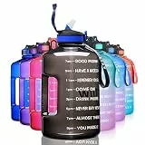 ETDW 3,78 Liter Trinkflaschen mit Strohhalme BPA Frei, 3,78L Wiederverwendbare Wasserflaschen mit Zeitangaben, GroßE Sportflasche mit Starkem Griff für Sport, Fitness, Freiluft, Wandern