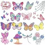 Leesgel Schmetterlings Tattoos für Kinder, 130 Stück Glitzer Tattoo Set für Schultüte Mädchen, Glitter Girls Mitgebsel Kindergeburtstag Nikolaus Geschenke Mädchen ab 5 6 7 8 9 Jahre