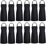 TESIN 12 Stück Köche Schürze, Schwarz Kochschürze für Männer Frauen mit 2 Vordertaschen, Koch- und Küchenschürzen für Küche Kochen Backen Garten BBQ (63x78cm)
