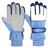 MoKo Handschuhe Kinder, Winterhandschuhe Kinder Wasserdicht, Skihandschuhe Kinder mit Elastisch Bündchen für 6-15 Jahre, Warme Winddicht Schneehandschuhe Kinder für Snowboard Laufen Radfahren, Blau M