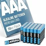 ABSINA 36er Pack AAA Batterien Großpackung 1,5V Alkaline - Langlebige Micro LR03 Batterie AAA 1,5 Volt für Fernbedieung, Spielzeug, Wecker und vieles mehr