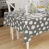 Encasa XO Bedruckte Tischdecke 140x180 cm für 4 to 6 Seater Esstisch, 100% Baumwolle, maschinenwaschbar, strapazierfähig, rechteckig, für Zuhause, Restaurant, Bankett - Daisy Gray