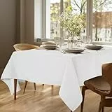 Deconovo Outdoor Tischdecke Wetterfest Abwaschbar Tischdecken Lotuseffekt Weiß Gartentischdecke 220x130 cm Leinenoptik Wasserabweisende Tischtuch Rechteckig Tischwäsche für Esszimmer Küche Balkon