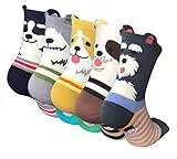 Chalier Cozy 5 Paar Damen Socken Tiere Lustige Bunte Socken Baumwolle mit Süße Katze Socken Geschenk für Damen Einheitsgröße Braun