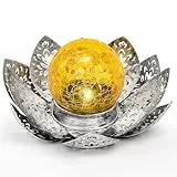 ORHOMELIFE Solarlampen für Außen Solar Lotus Garten Deko Solar Bodenleuchte für Garten Warmes Licht Gartenleuchten für Außen Terassendeko LED Solarleuchten Wasserdicht Grau