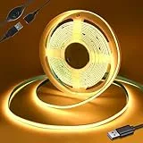 Yamlten 5V COB Led Streifen 3000k Warmweiss mit Schalter,320 LEDs/M Dimmbar LED Strip für TV Hintergrundbeleuchtung,Computer,Schrank,Schlafzimmer DIY LED Band 2m.(Stromversorgung schließt aus)