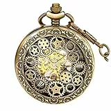 BOSHIYA Herren Taschenuhr mit Kette Mechanische Vintage Steampunk Skelett Halbjäger Handaufzug Mechanische Römische Ziffern Skala Kettenuhr für Herren Gold