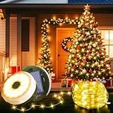 FLSEPAMB 12M Solar Camping Lichterkette Aufrollbar, 3600mAh Solar + USB Camping Licht als Powerbank fungieren, 8 Lichtmodi mit Fernbedienung Led Lichterkette für Balkon, Außendekoration