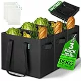 COTTARA® faltbare Einkaufstasche groß 3er Pack & Obstnetz – stabiler großer Einkaufskorb faltbar mit verstärktem Boden – Ideale Einkaufstasche für Einkaufswagen & Kofferraum – 80 L Schwarz