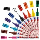 edding 3000 Permanentmarker - 10 Stifte in Stiftehalter - Rund-Spitze 1,5-3 mm - schnell trocknender Permanent Marker - wasserfest, wischfest - für Karton, Kunststoff, Holz, Metall - Universalmarker