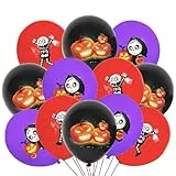 18 Stück Halloween Ballon Deko Set, Latex Ballons, Kürbis Geist Fledermaus Ballons, 12 Zoll Schwarz Orange Lila Luftballons für Kinder Geburtstag Party Dekorationen Garten