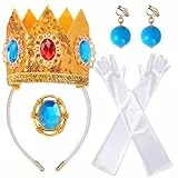 Goenb Prinzessin Peach Kostüm Zubehör, 4 Stück Set Von Prinzessin Peach Krone Ohrringe Handschuhe Brosche Dress up Für Frauen Für Karneval Halloween Cosplay Dress up Birthday Party