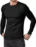 Elegancity Herren T-Shirt Schwarz Slim Fit O-Ausschnitt Basic Langarm Pullover Freizeit Tee Shirt Einfarbig M