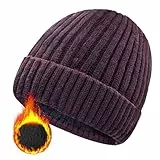 lifwimner Beanie Herren Strickmützen,Unisex Wintermütze Stretchy Wooly Beanie Mütze, Thermo Fleece Winter Strickmütze für Damen und Herren(Weinrot)