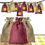 Adventino Adventskalender zum Befüllen – „Sterne zum Advent“ mit 24 Jutebeuteln und Zahlen-Aufklebern in Sternform für Männer, Frauen, Kinder und Paare