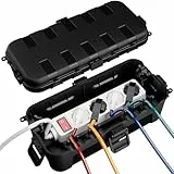 RESTMO Medium wasserdichte Kabelbox für den Außenbereich, IP54 wasserdicht, Wetterfeste Kabelbox, Ideal zum Schutz von Verlängerungskabeln, Steckdosenleisten und Winkelsteckern(29cm×13,2cm×10)-Schwarz