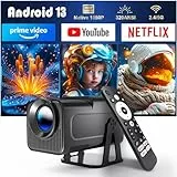 Android 13 Smart Beamer mit Various Offiziell TV Apps,Sprachassistent 1080P Nativ/Optische Auflösung 320ANSI 12000Lumens 5G WiFi Auto Trapezkorrektur Projektor für Heimkino/Outdoor