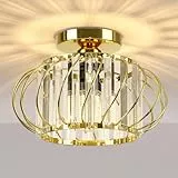 FRIDEKO HOME Deckenleuchte Gold Kristall Kronleuchter,Modern Deckenlampe Metal Rund Lampenschirm E27 Lampe Decke für Schlafzimmer Wohnzimmer Küche Flur,Ø28cm