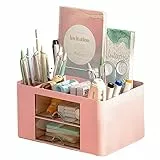 Axroad Mall Schreibtisch Organizer mit Schublade, Große Kapazität Desktop Stifthalter Caddy Bürobedarf Organizer Schreibwaren Zubehör Aufbewahrungsbox (Rosa)