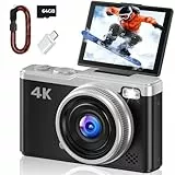 4K Digitalkamera - Maxmango 64MP Autofokus Kamera Fotokamera mit 180° Klappbarer Bildschirm - 2,4 Zoll Vlogging Kompaktkamera mit 64GB Karte - 16X Zoom für Jugendliche Einsteiger - Schwarz