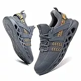 Furuian Stahlkappen-Sneaker für Herren und Damen, leichte Sicherheitsschuhe, bequem, pannensicher, Schlupfschuh, unzerstörbare Arbeitsschuhe, P Grau, 12.5 Women/11 Men